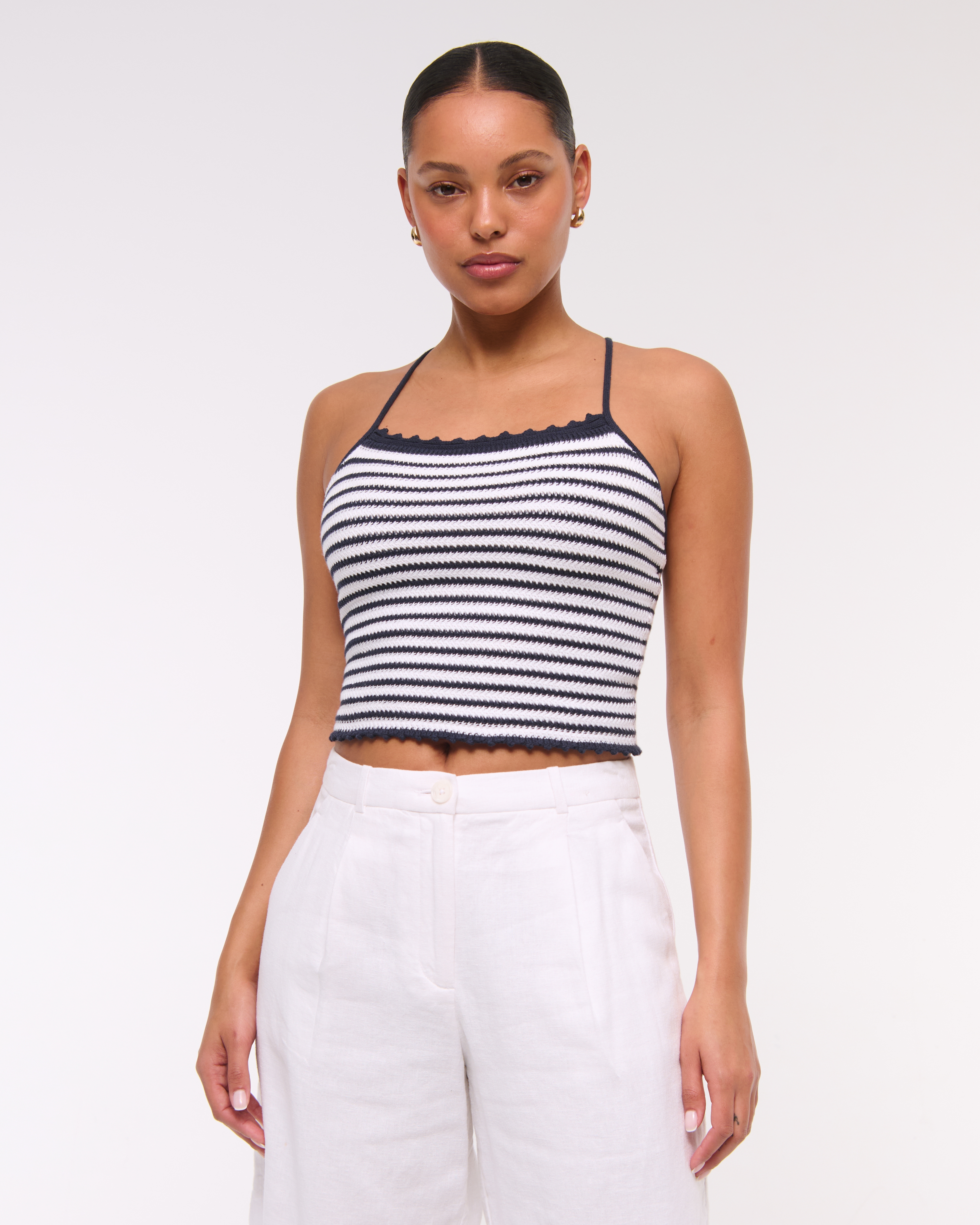 Abercrombie & Fitch Crochet-style Tie-back Tank In Blue