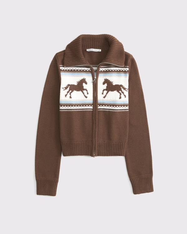 Double Zipper Western Cardigan, Brown view 1