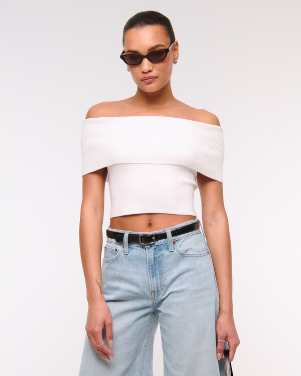 Foldover Off-The-Shoulder Sweater Top