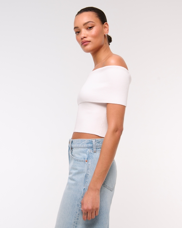 Foldover Off-The-Shoulder Sweater Top