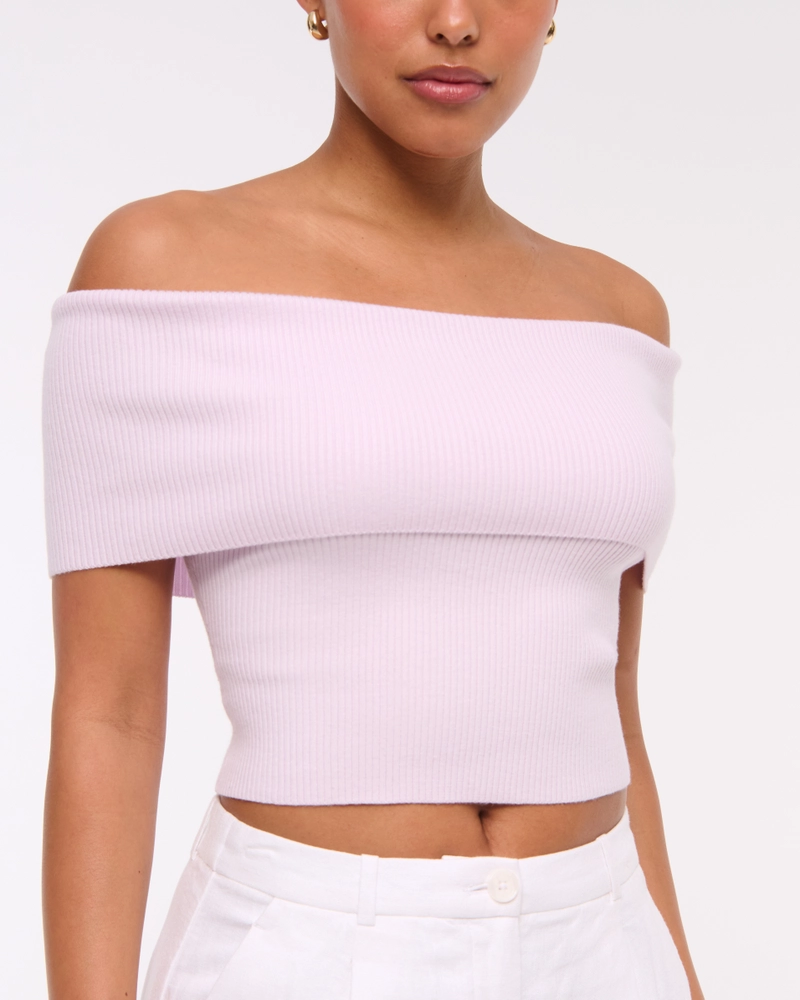Foldover Off-The-Shoulder Sweater Top