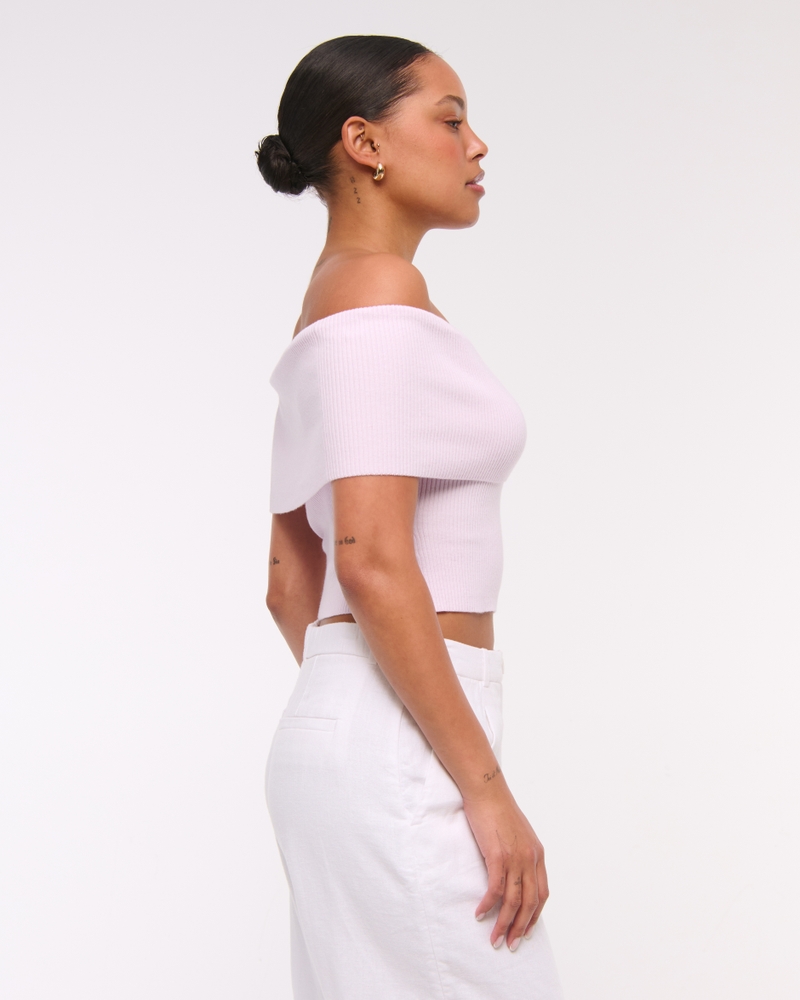 Foldover Off-The-Shoulder Sweater Top