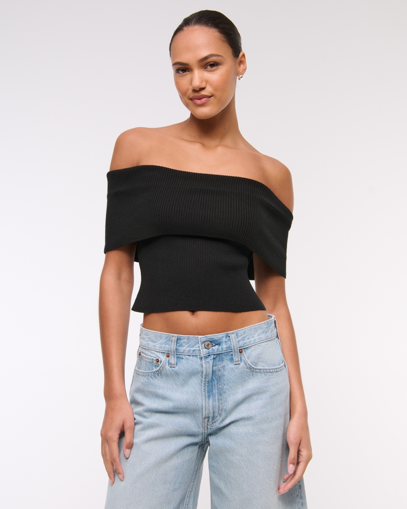 Foldover Off-The-Shoulder Sweater Top