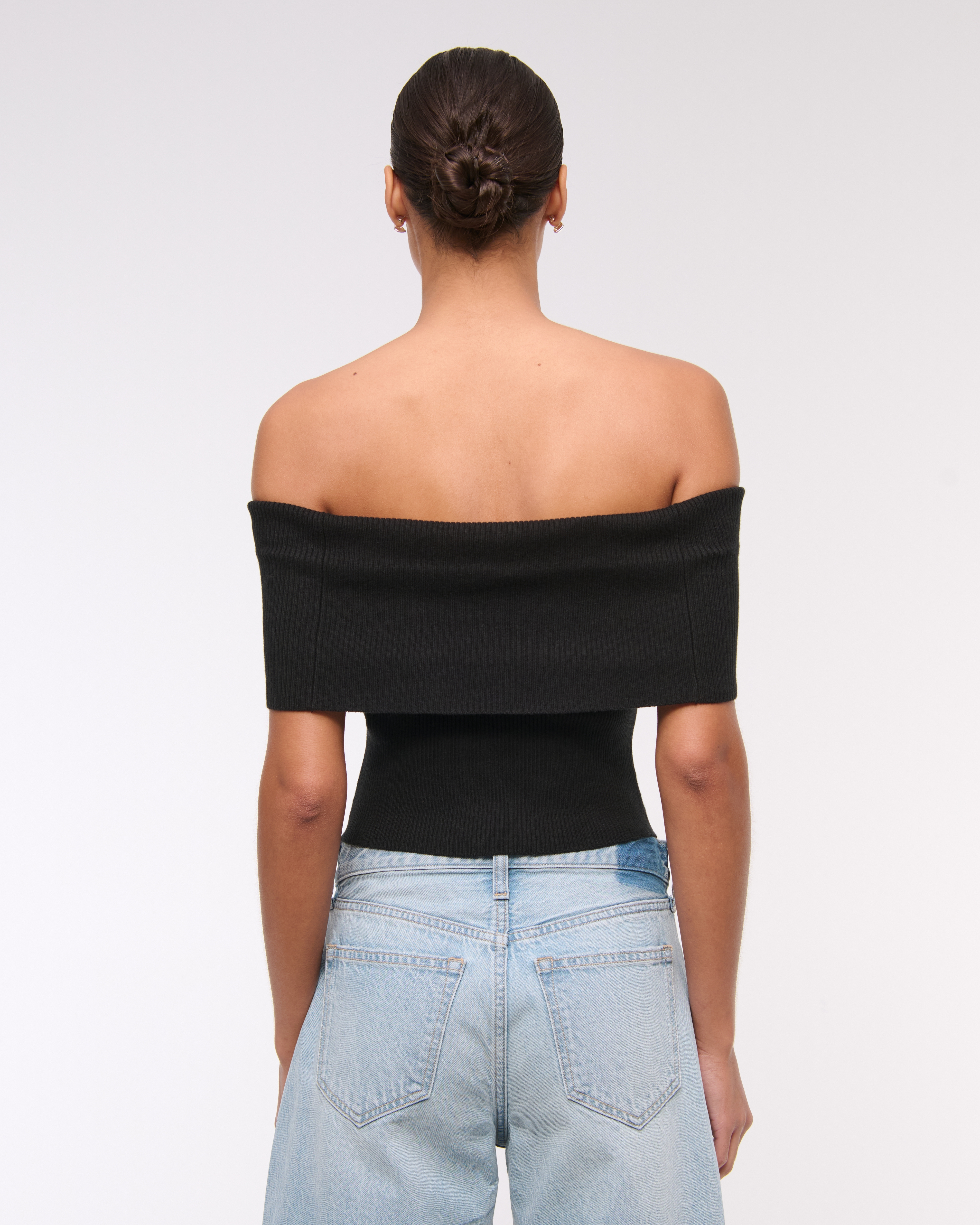 Abercrombie & Fitch Foldover Off-the-shoulder Sweater Top In Black
