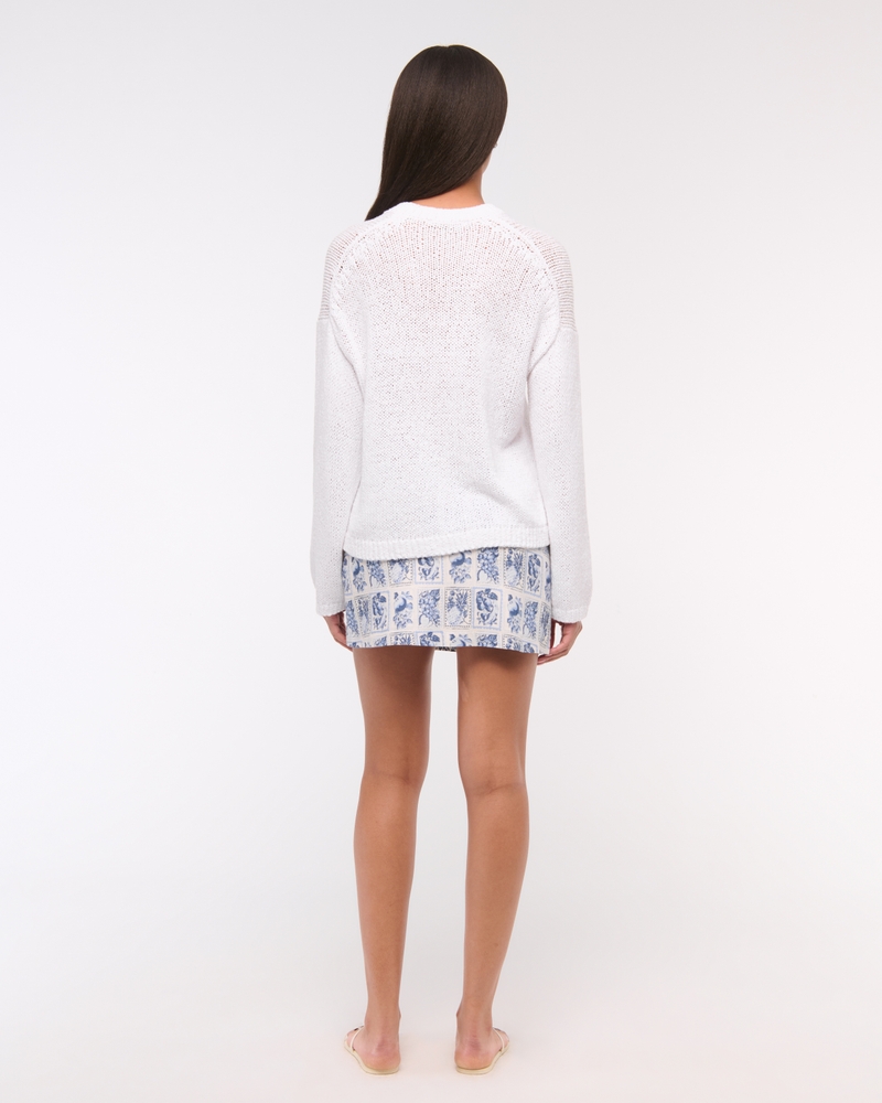 Open-Stitch Textural Crew Sweater