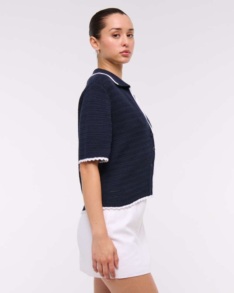 Short-Sleeve Crochet-Style Polo