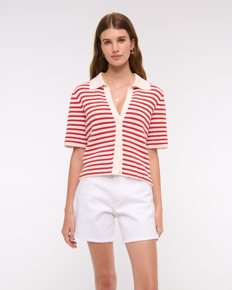Short-Sleeve Crochet-Style Polo