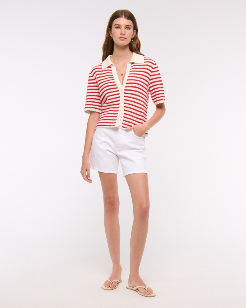 Short-Sleeve Crochet-Style Polo