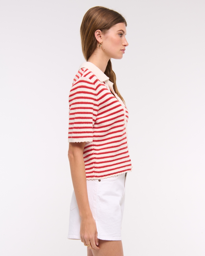 Short-Sleeve Crochet-Style Polo