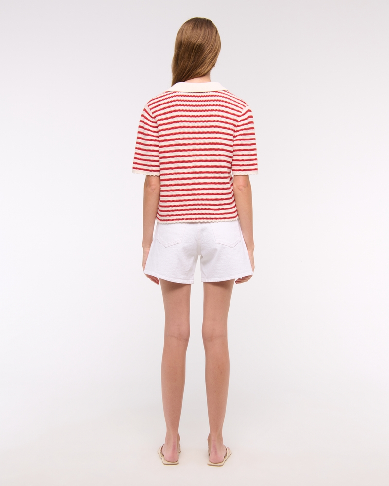 Short-Sleeve Crochet-Style Polo
