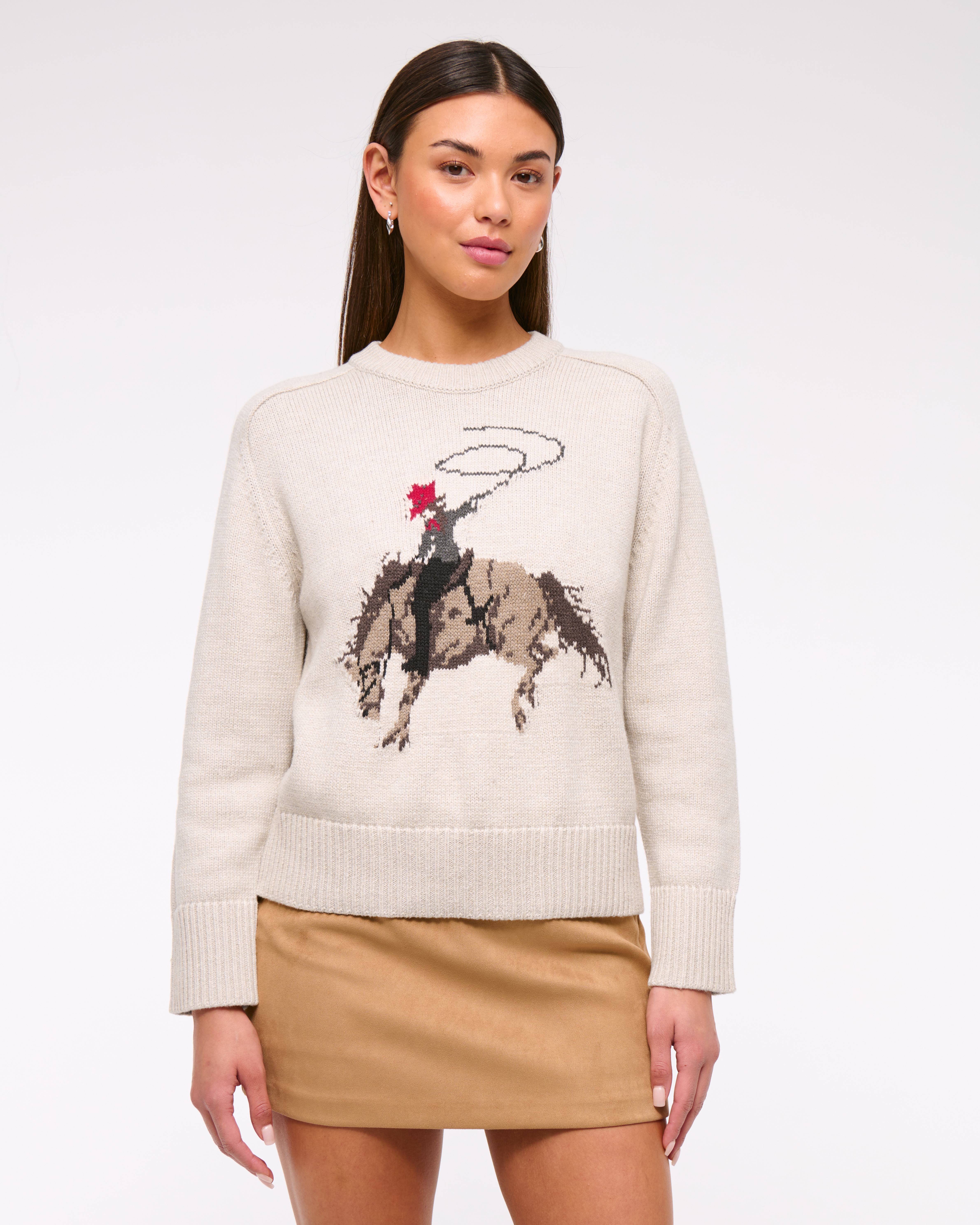 Abercrombie & Fitch The A&f Madeline Cowgirl Crew Sweater In Brown