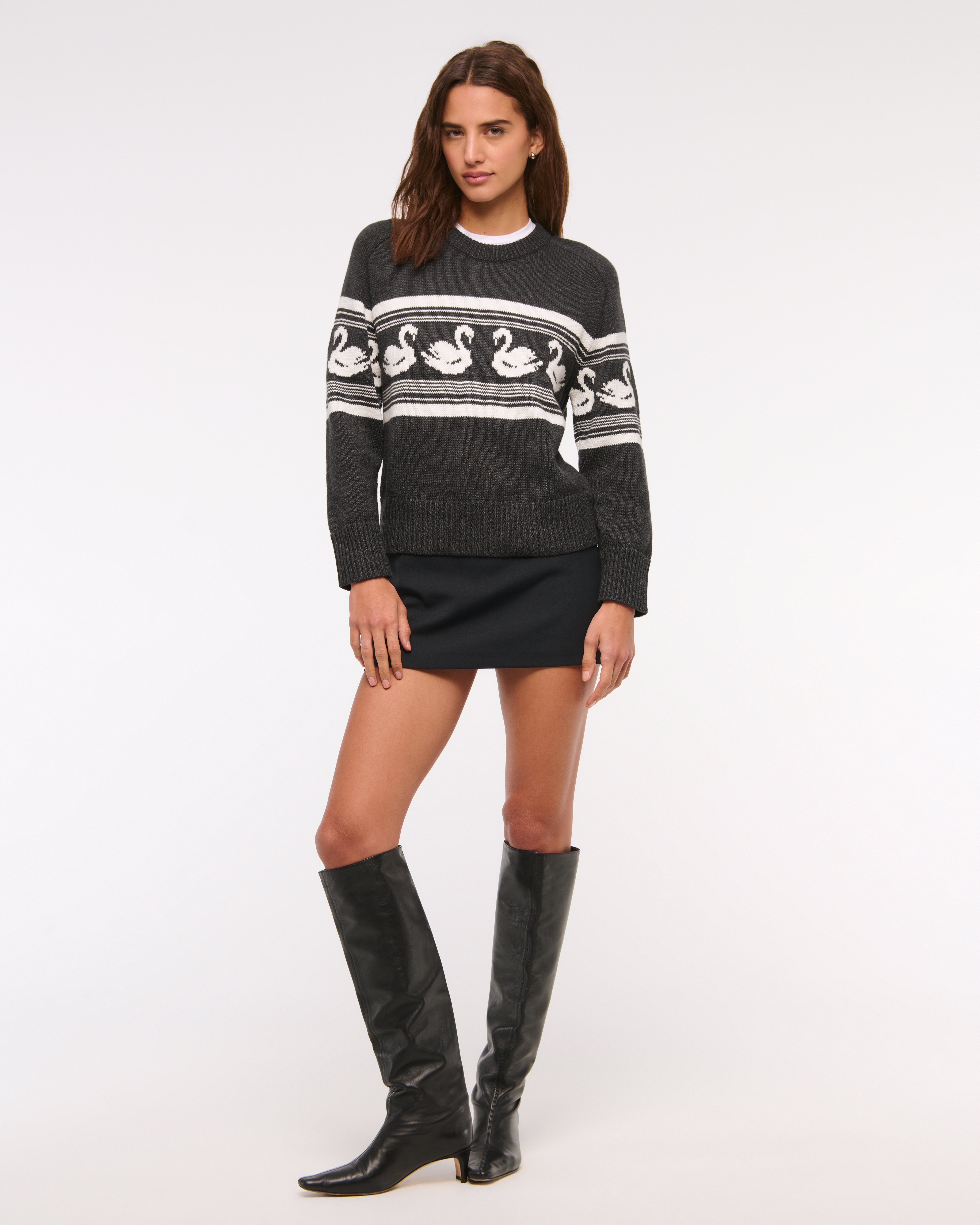 Abercrombie & Fitch The A&f Madeline Swan Crew Sweater In Gray