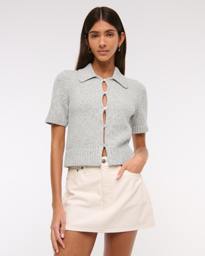 Short-Sleeve Collared Cardigan