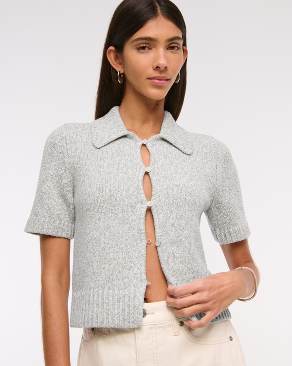 Short-Sleeve Collared Cardigan