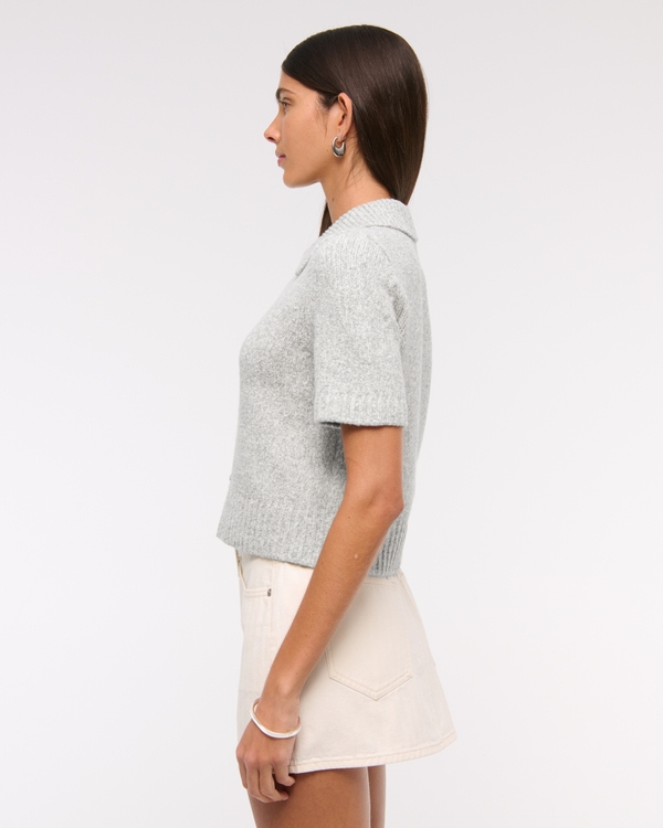 Short-Sleeve Collared Cardigan