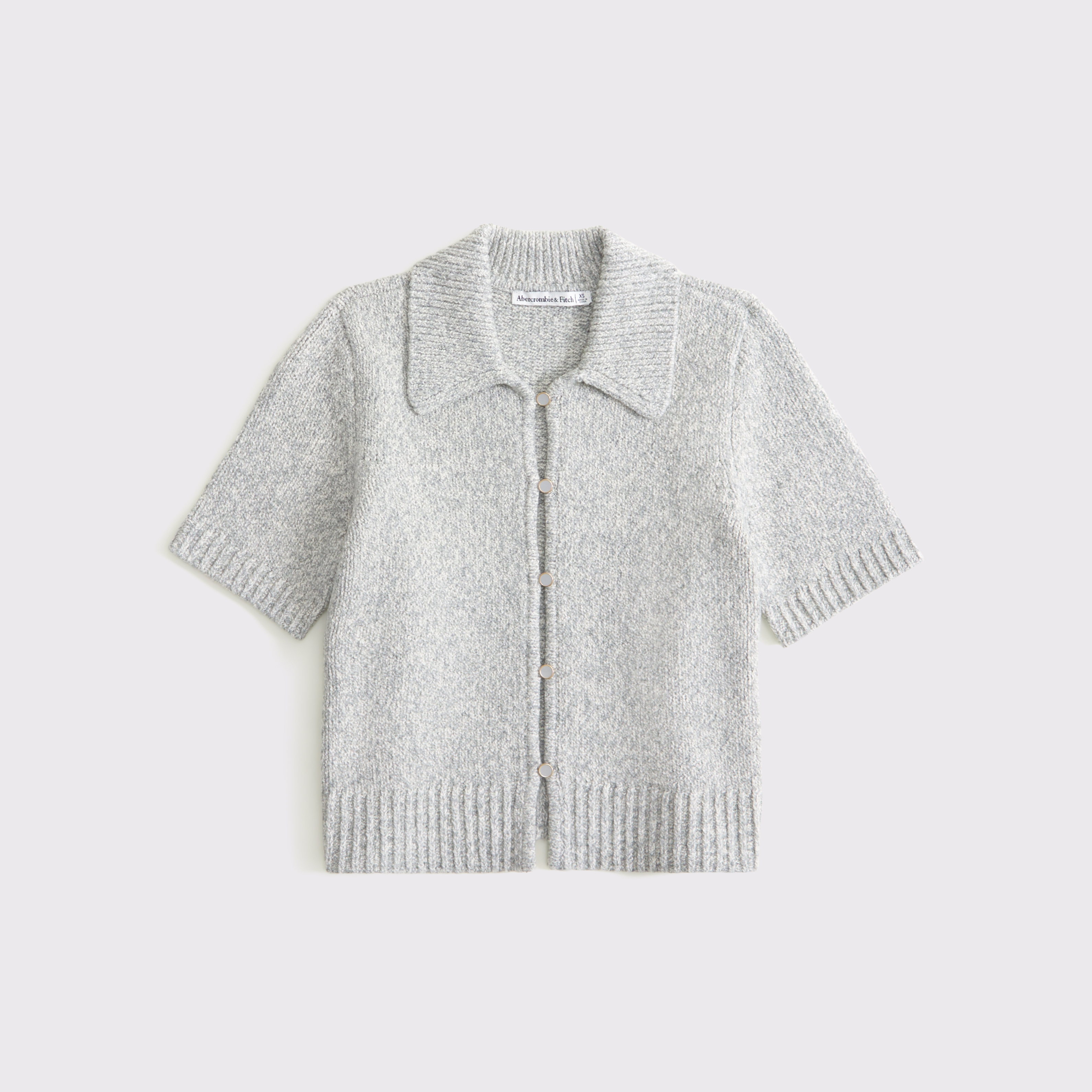 Abercrombie & Fitch Short-sleeve Collared Cardigan In Gray