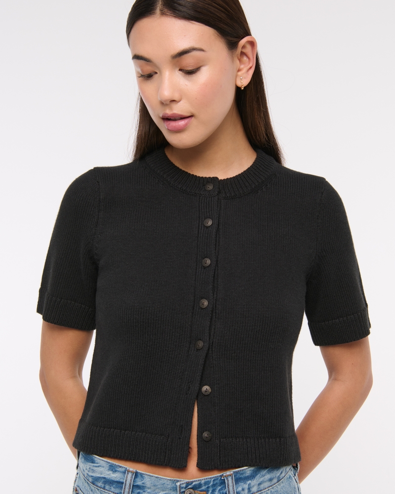 Short-Sleeve Crew Cardigan