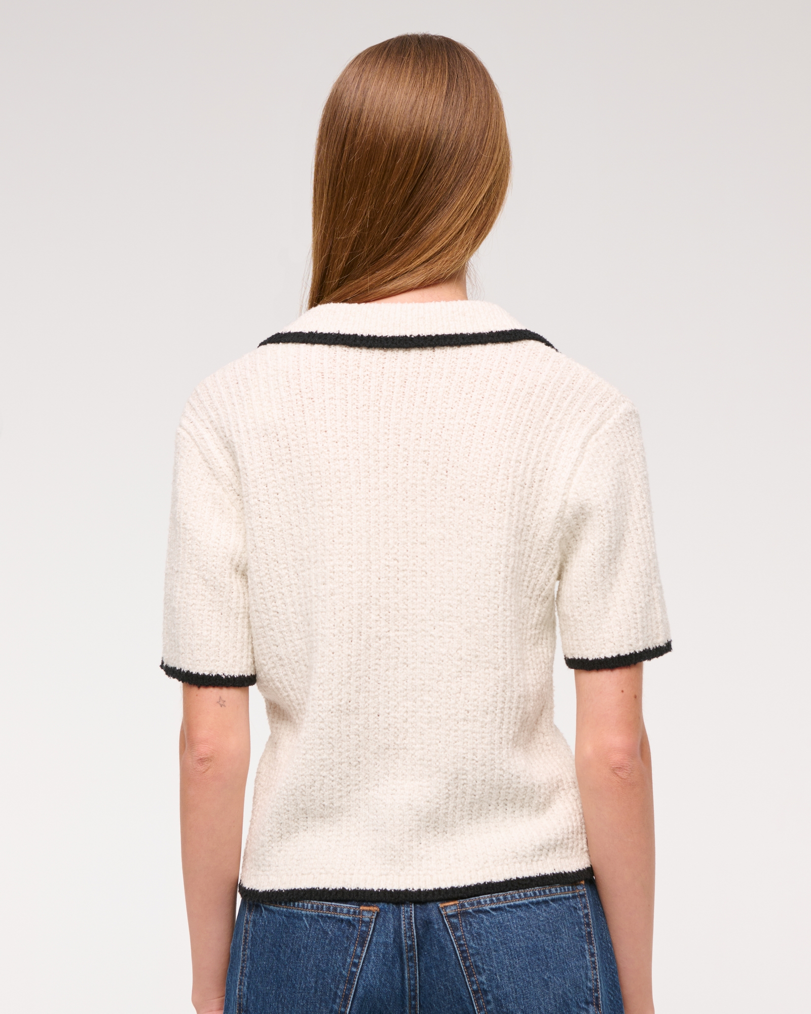 Short-Sleeve Crochet-Style Polo