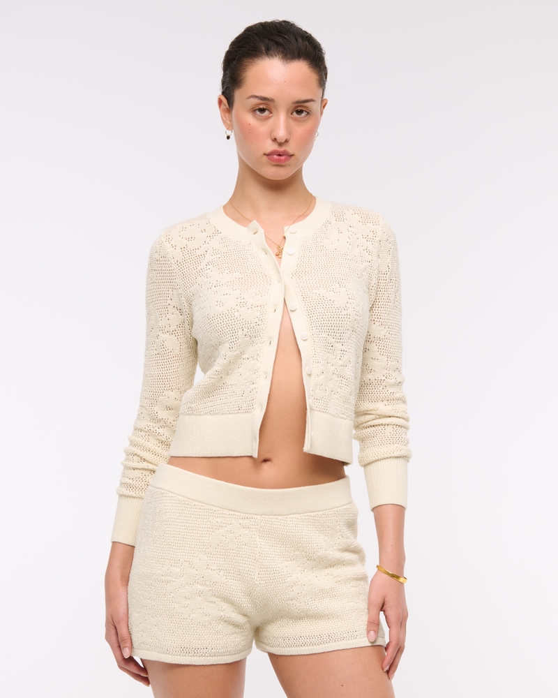 Open-Stitch Floral Cardigan