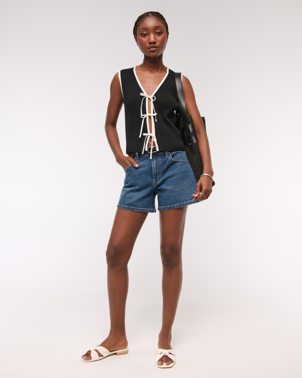 Tie-Front V-Neck Sweater Vest, Black view 2
