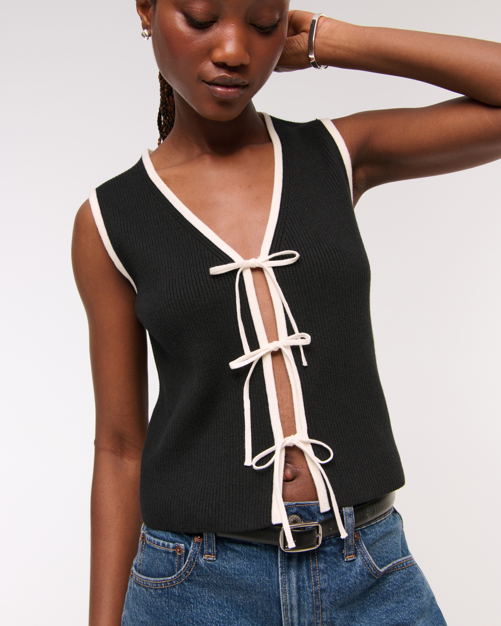 Tie-Front V-Neck Sweater Vest