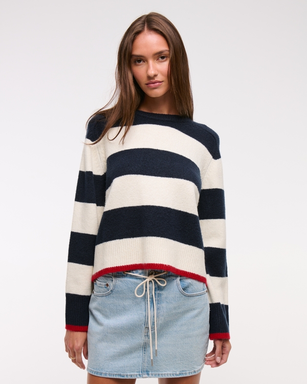 The A&F Madeline Striped Crew Sweater, Navy Stripe view 1