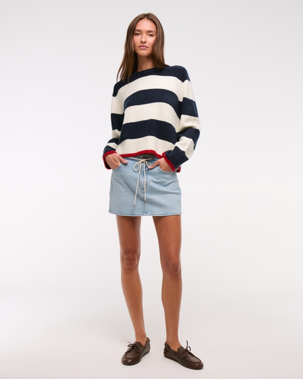The A&F Madeline Striped Crew Sweater, Navy Stripe view 2