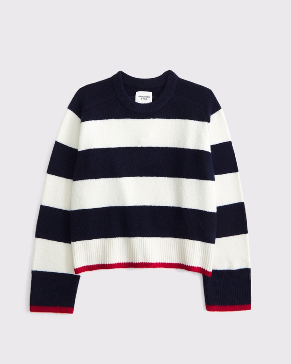 The A&F Madeline Striped Crew Sweater, Navy Stripe view 1