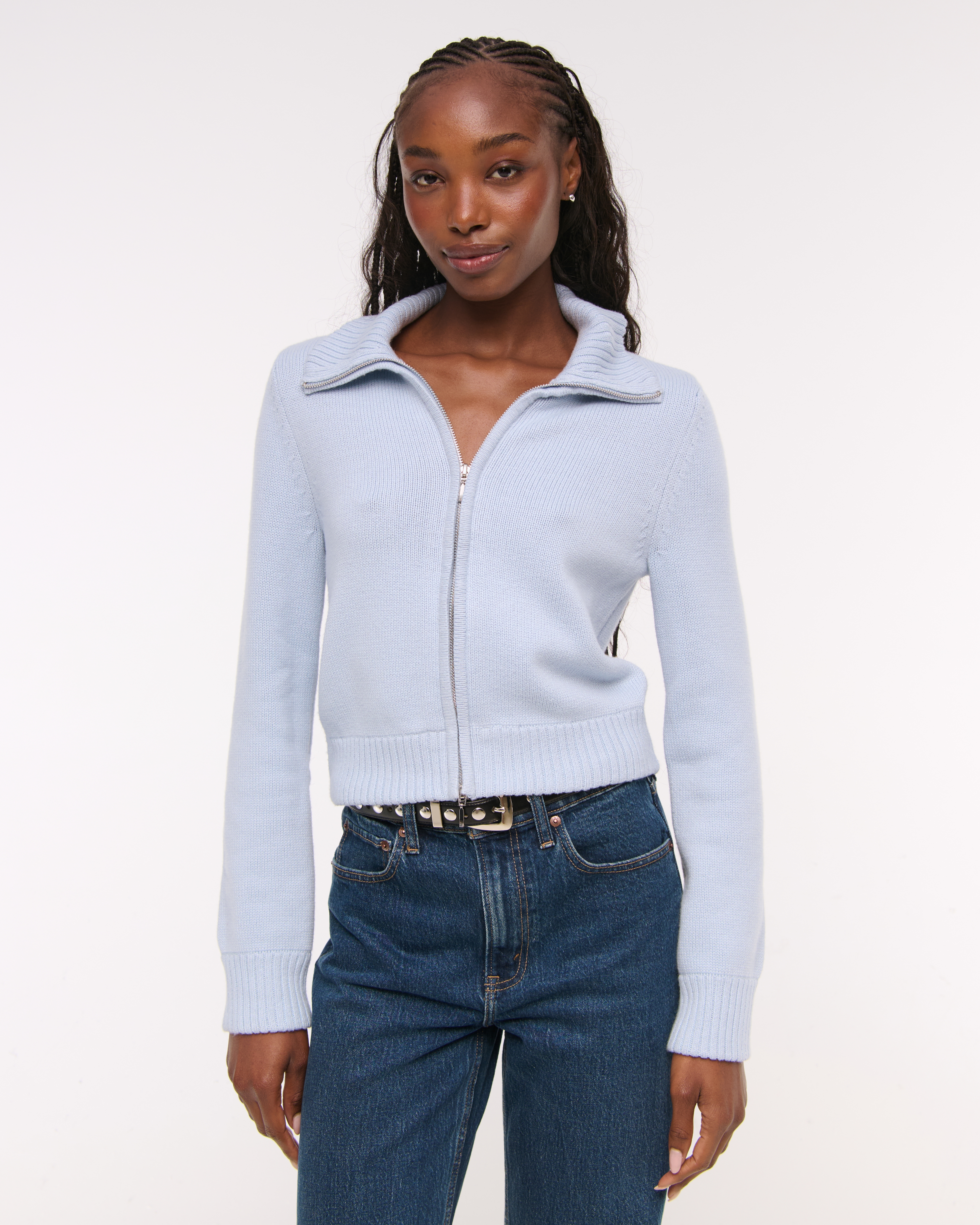 Abercrombie & Fitch Double Zipper Cardigan In Blue