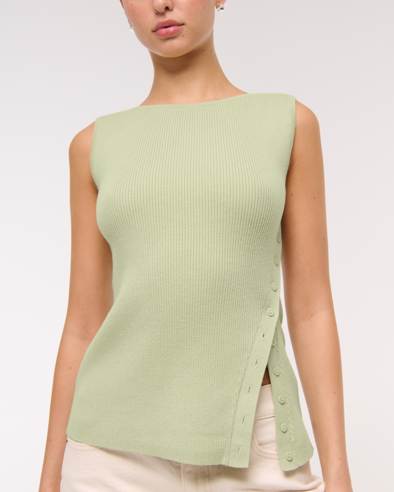 Asymmetrical Button Sweater Tank