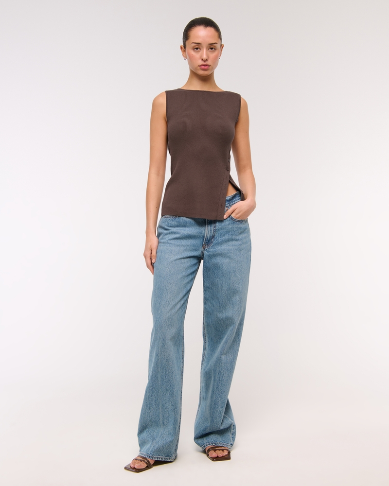 Asymmetrical Button Sweater Tank