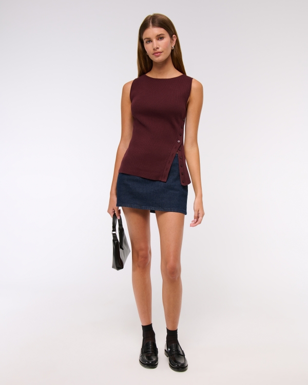Asymmetrical Button Sweater Tank, Red Wine view 2
