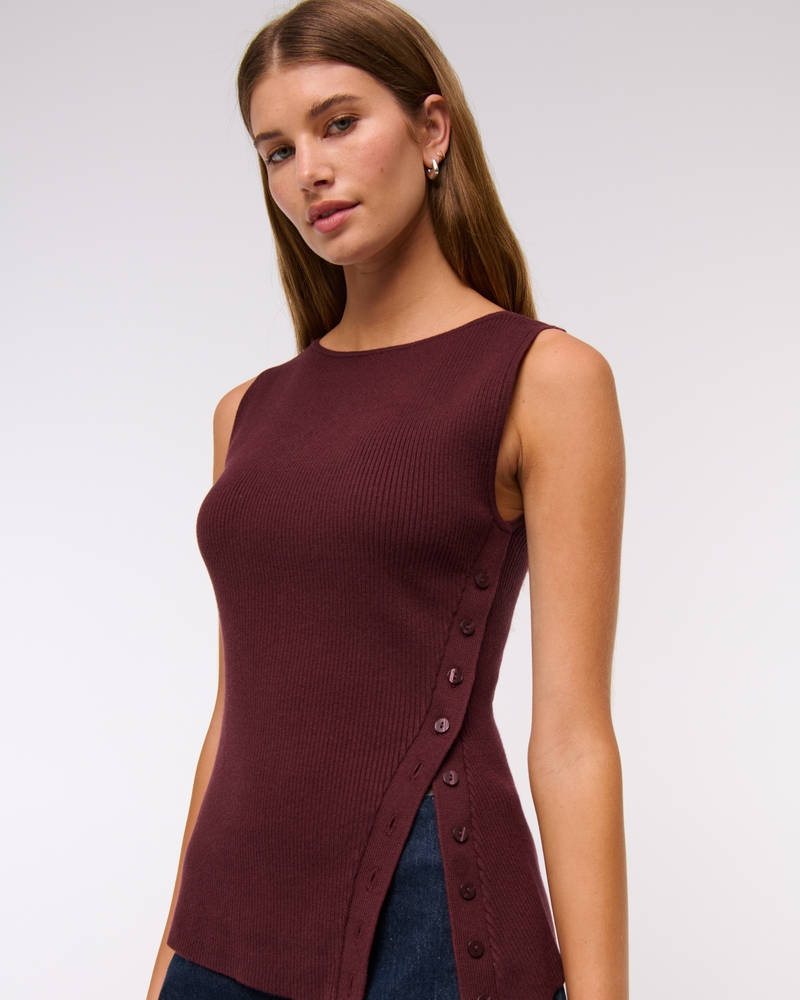 Asymmetrical Button Sweater Tank