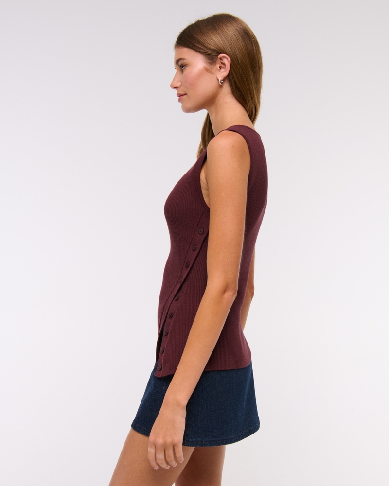 Asymmetrical Button Sweater Tank