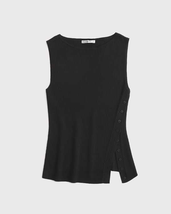 Asymmetrical Button Sweater Tank, Black view 1