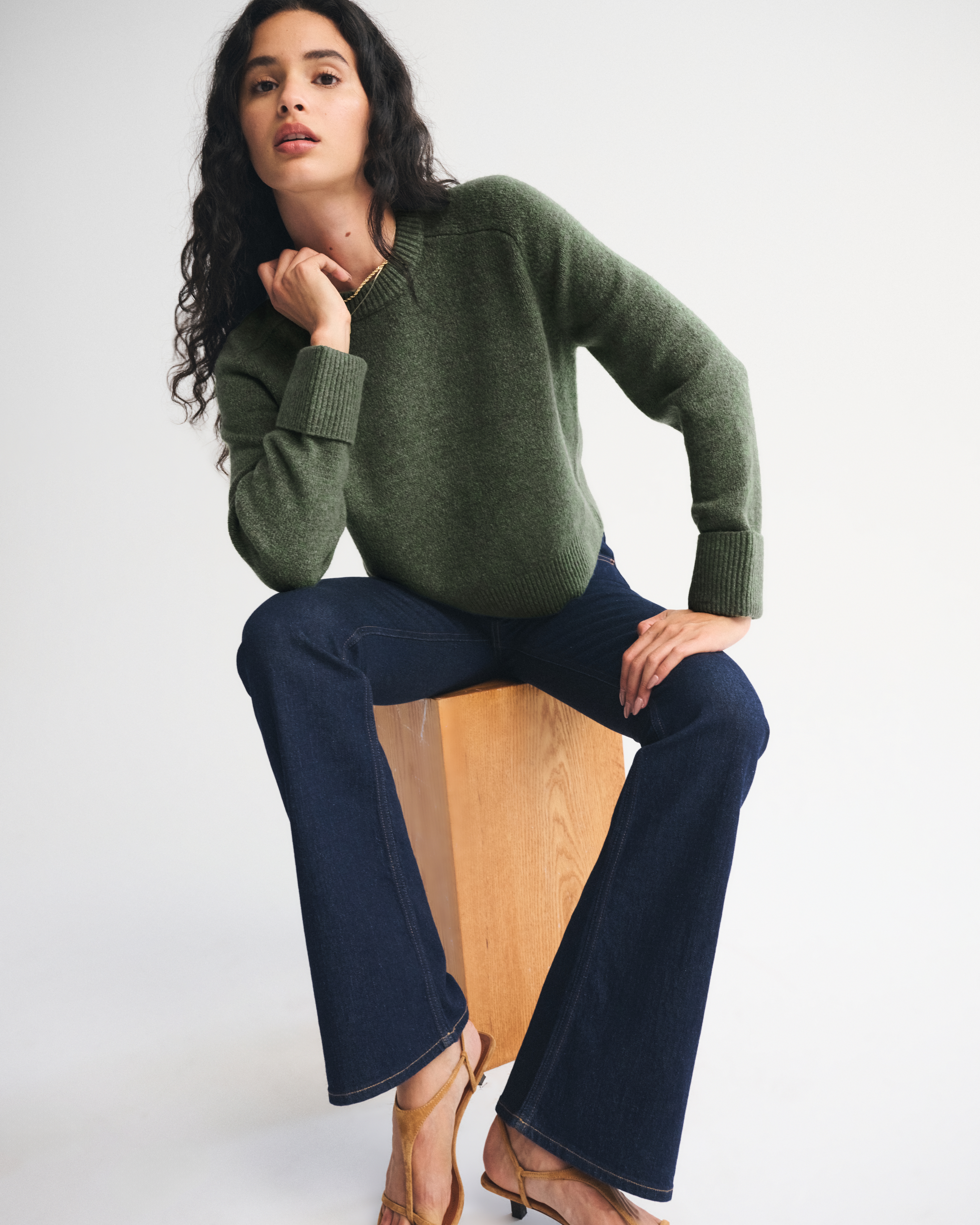 Abercrombie & Fitch The A&f Madeline Crew Sweater In Green