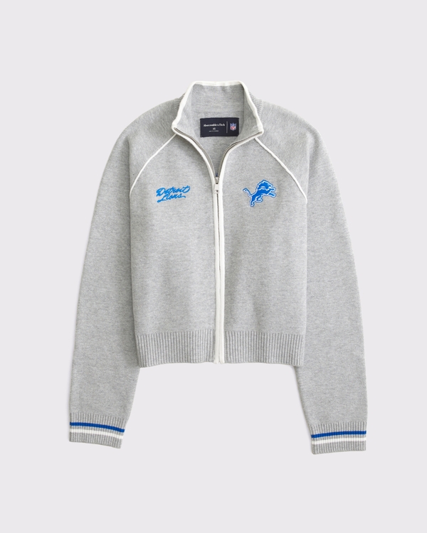 Detroit Lions Mockneck Zipper Cardigan, Light Gray - Lions view 1