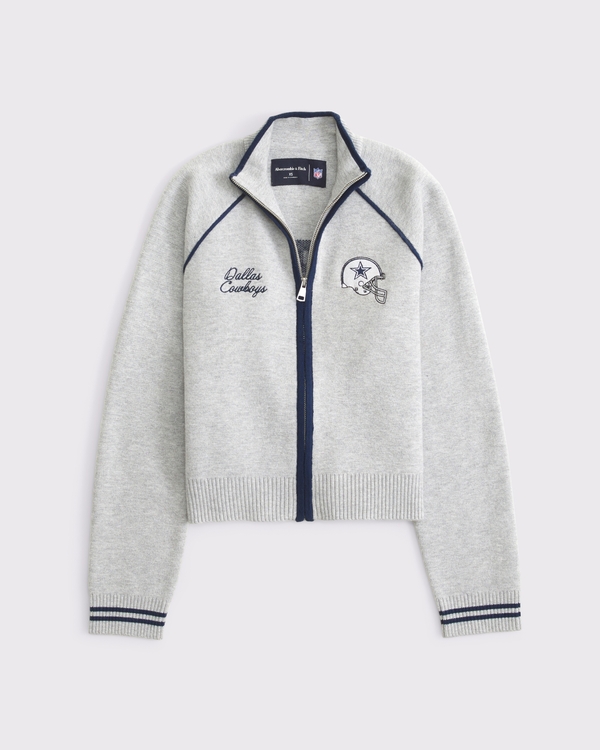 Dallas Cowboys Mockneck Zipper Cardigan, Light Gray - Cowboys view 1