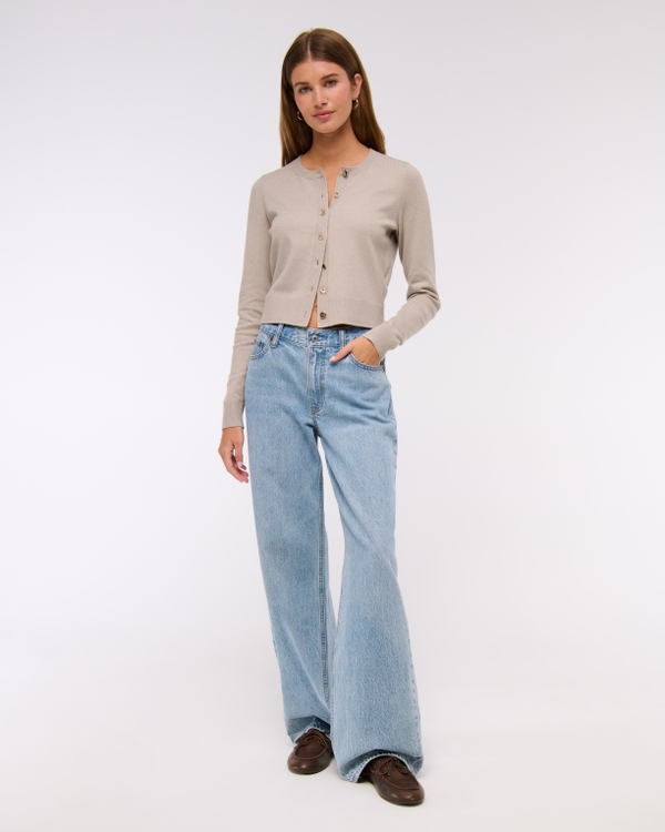 LuxeLoft Shrunken Crew Cardigan, Sand view 2