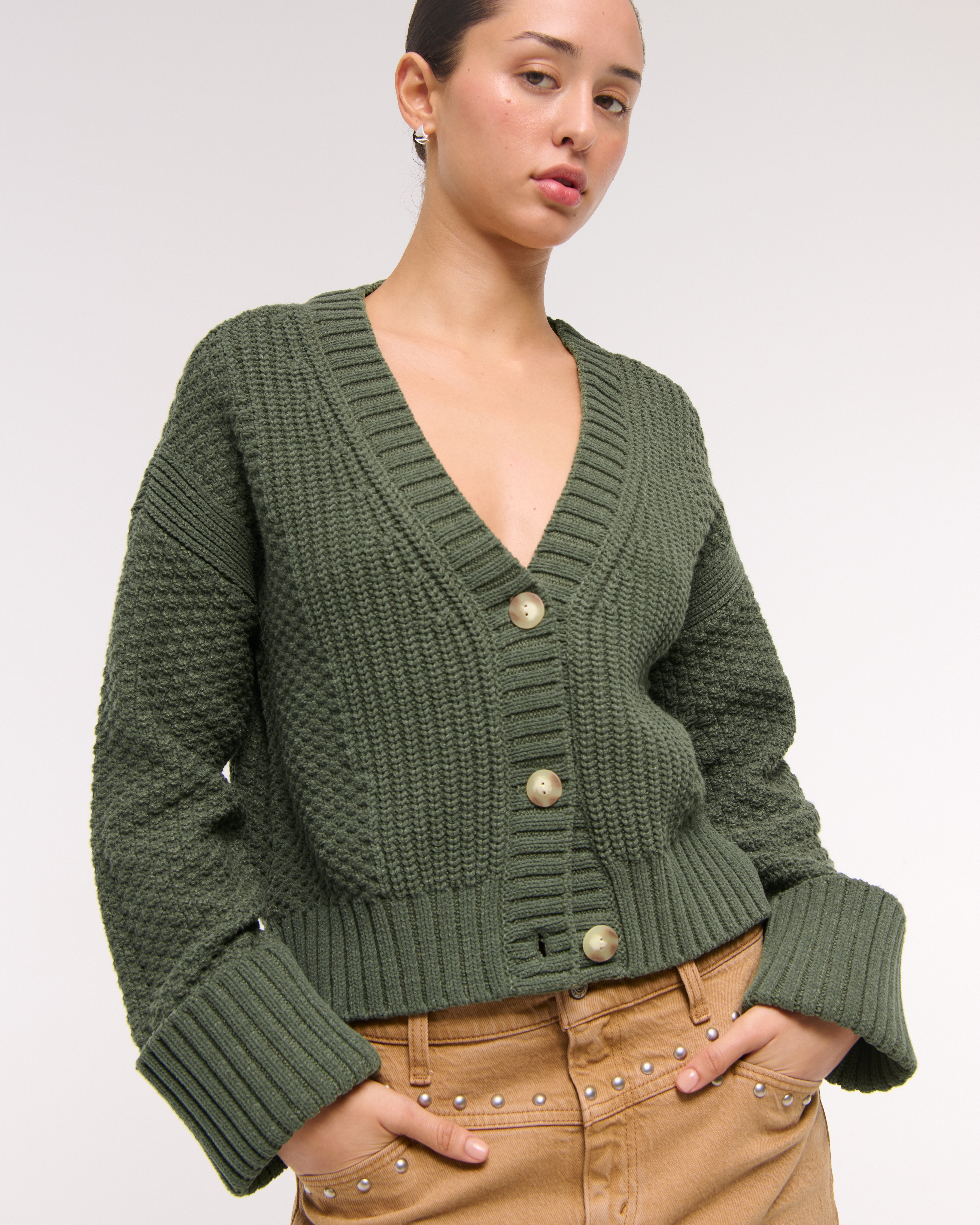 Abercrombie & Fitch The A&f Cameron Seed Stitch Cardigan In Green