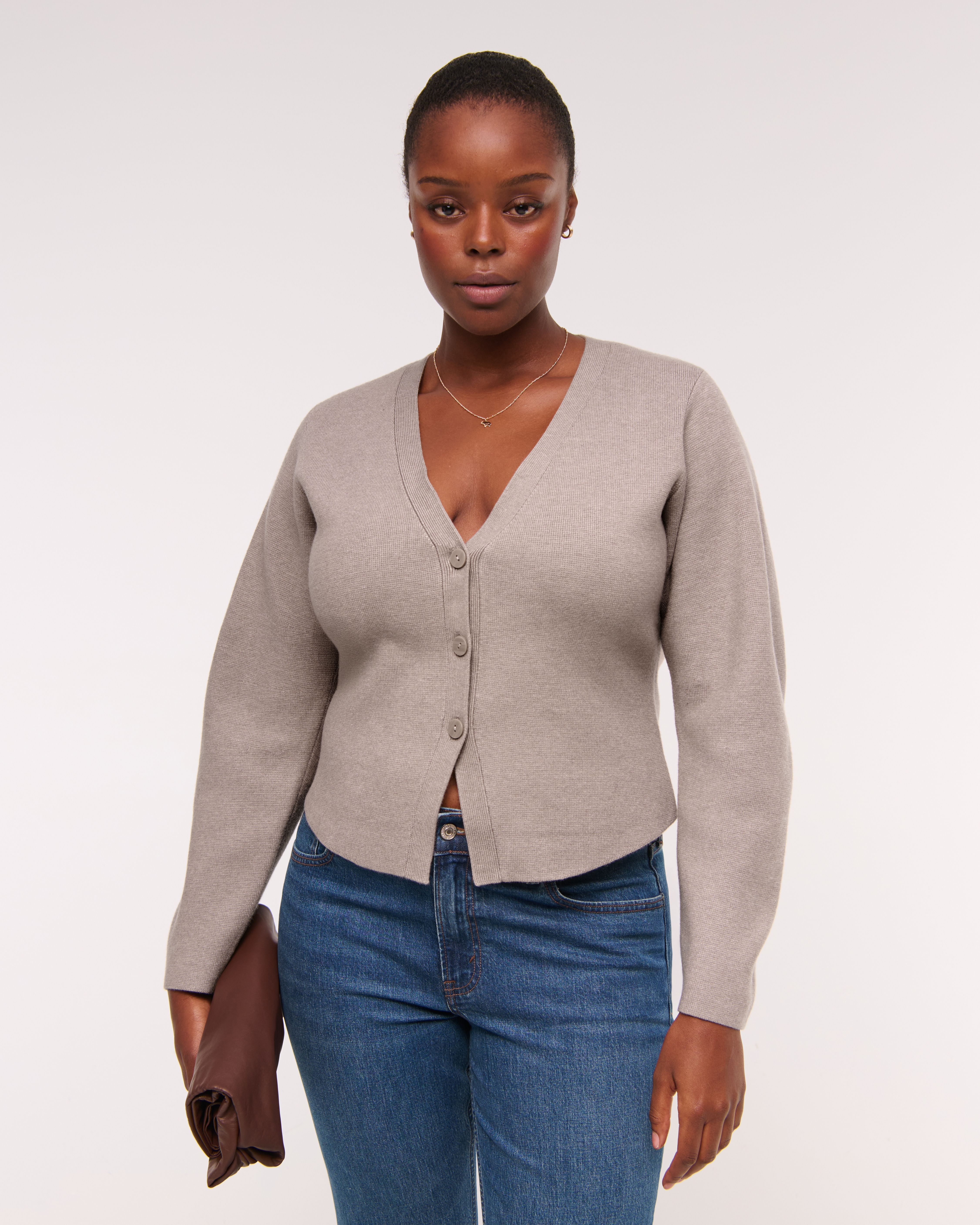Abercrombie & Fitch Luxeloft Rounded Sleeve Cardigan In Neutral