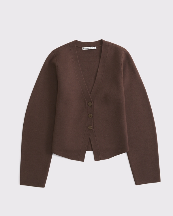 LuxeLoft Rounded Sleeve Cardigan, Chestnut view 1