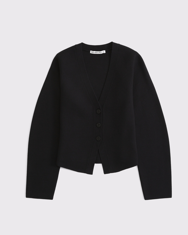 LuxeLoft Rounded Sleeve Cardigan, Black view 1