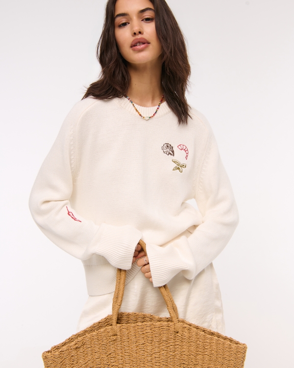 The A&F Madeline Doodle Crew Sweater, Cream view 1