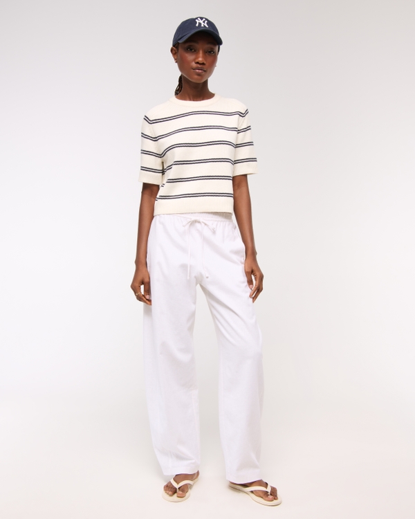 The A&F Madeline Crew Sweater Tee, Cream Stripe view 2