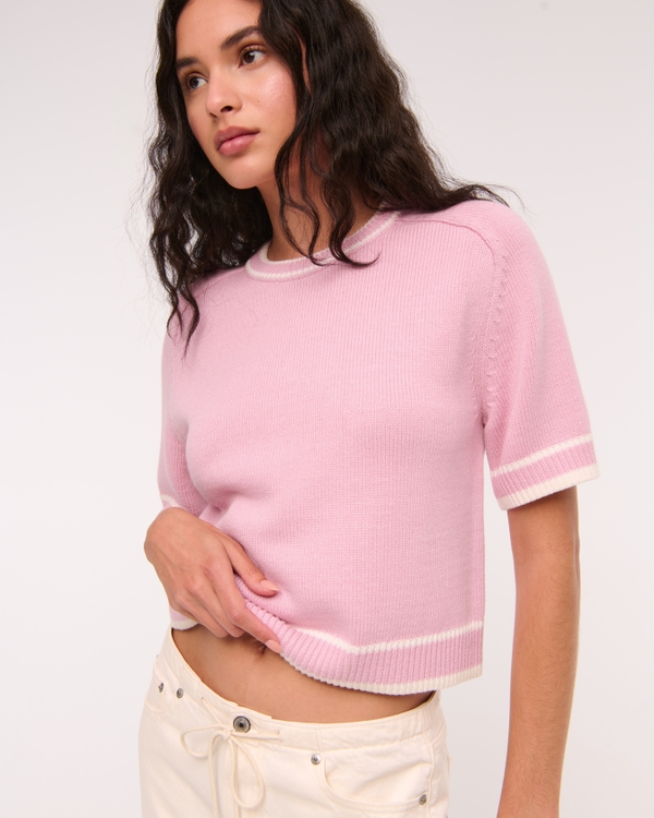 The A&F Madeline Crew Sweater Tee, Pink view 1