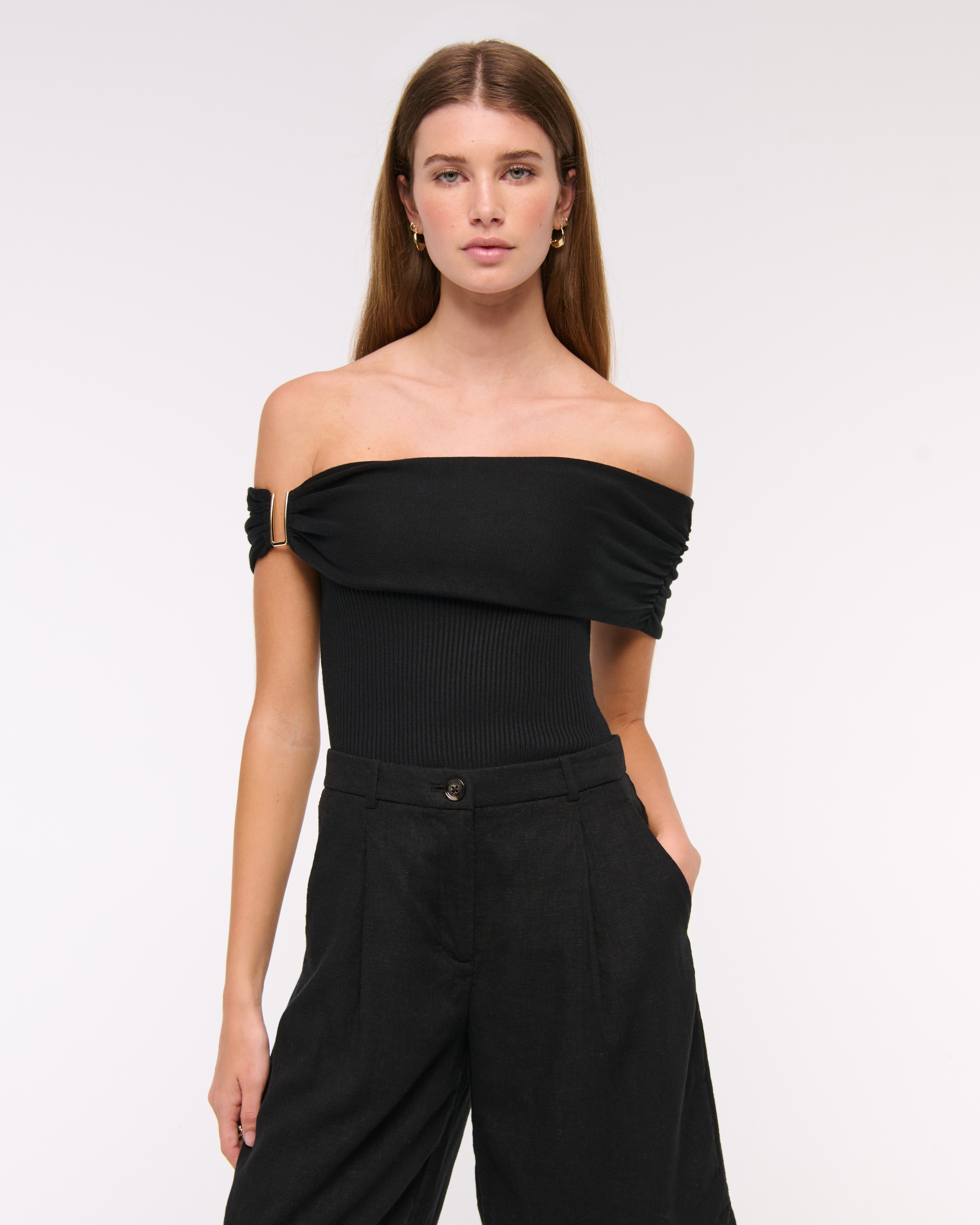 Abercrombie & Fitch Hardware Off-the-shoulder Sweater Top In Black