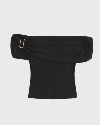 Hardware Off-The-Shoulder Sweater Top