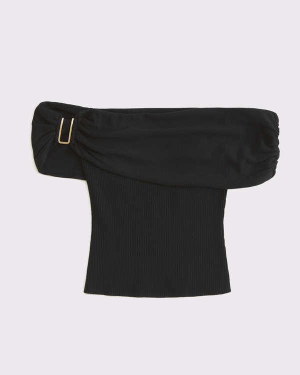 Hardware Off-The-Shoulder Sweater Top, Black view 1