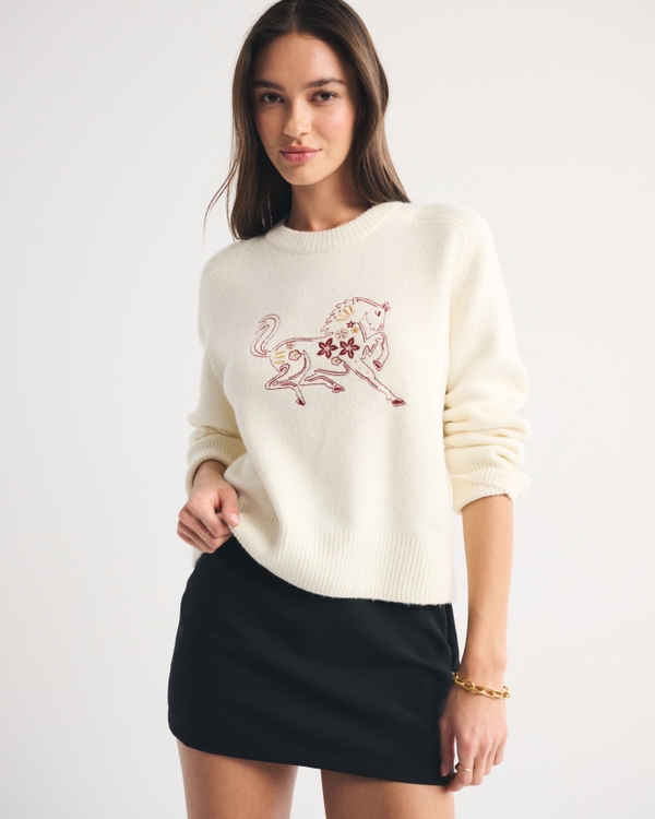 The A&F Madeline Lunar New Year Crew Sweater, Cream view 1